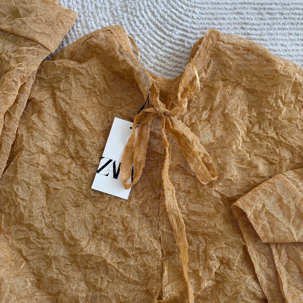 Zara Wrinkled Kimono Top Sz S Golden - Picture 7 of 8